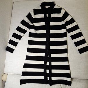 Black and White Striped Women's long cardigan
